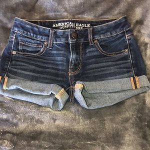 dark blue jean shorts